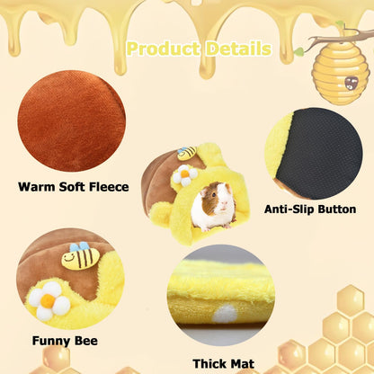 Rabbit Guinea Pig Snuggle Sack Fleece Bed for Cage Small Animal Hamster Chinchilla Bed House for Squirrel Rat (L, Yellow Bee)