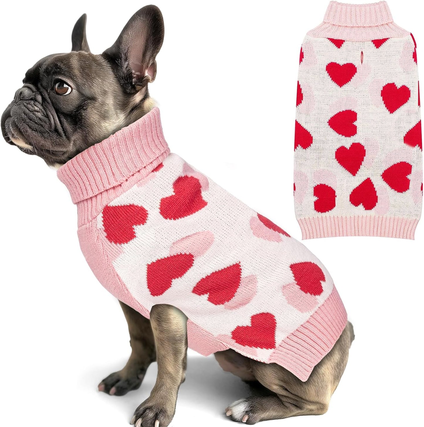 Dog Christmas Sweater with Reindeer Pattern Cozy Winter Outfit Boy Girl Red Buffalo Plaid Knitwear Turtleneck Dog Sweater for Small Dogs with Leash Hole Soft Warm Pet Clothes, Small