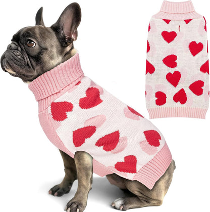 Dog Christmas Sweater with Reindeer Pattern Cozy Winter Outfit Boy Girl Red Buffalo Plaid Knitwear Turtleneck Dog Sweater for Small Dogs with Leash Hole Soft Warm Pet Clothes, Small