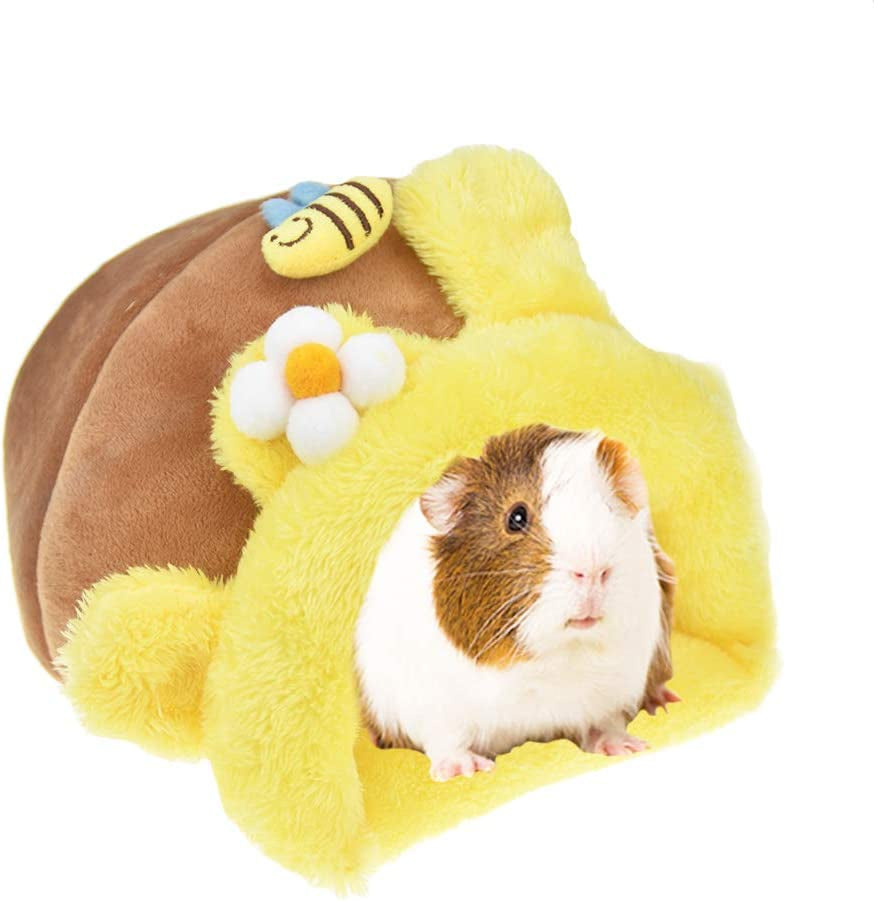 Rabbit Guinea Pig Snuggle Sack Fleece Bed for Cage Small Animal Hamster Chinchilla Bed House for Squirrel Rat (L, Yellow Bee)