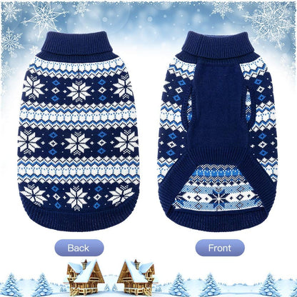Cable Knit Dog Sweater Turtleneck, Cold Weather Pullover Classic Knitwear, Snowflake Pattern Thick Warm Winter Pet Clothes, Dog Christmas Sweater for Small Medium Large Dogs Cats,Navy Blue SM