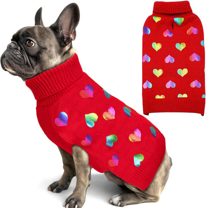 Dog Christmas Sweater with Reindeer Pattern Cozy Winter Outfit Boy Girl Red Buffalo Plaid Knitwear Turtleneck Dog Sweater for Small Dogs with Leash Hole Soft Warm Pet Clothes, Small