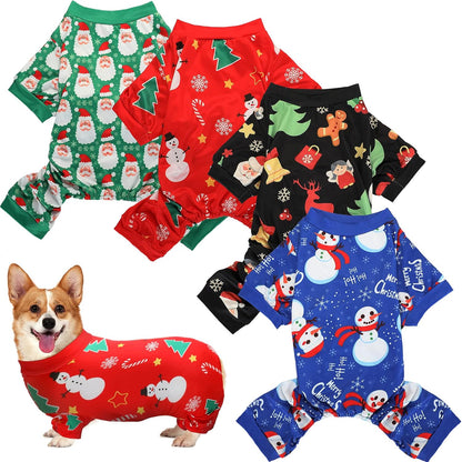 4 Pieces Christmas Dog Pajamas Christmas Element Puppy Clothes Santa Snowman Xmas Holiday Pet Puppy Pajamas Christmas Tree Snowflake Dog Pajama (Santa Patterns,Medium)
