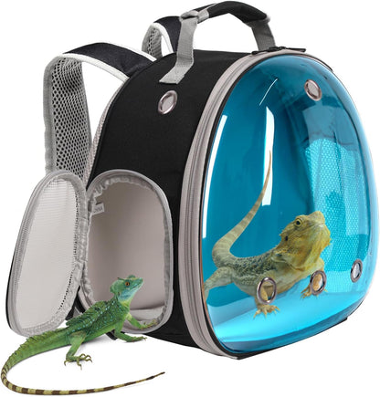Guinea Pig Backpack Carrier, Reptile Outdoor Used,Bearded Dragon Carrier Backpack with Clear Bubble Window,Small Animal Travel Backpack for Hedgehog Rat Parrot, Airline Approved (Grey, Backpack)