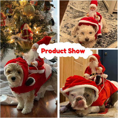 Santa Dog Costume Christmas Pet Clothes Santa Claus Riding Pet Cosplay Costumes Party Dressing up Dogs Cats Outfit for Small Medium Large Dogs Cats