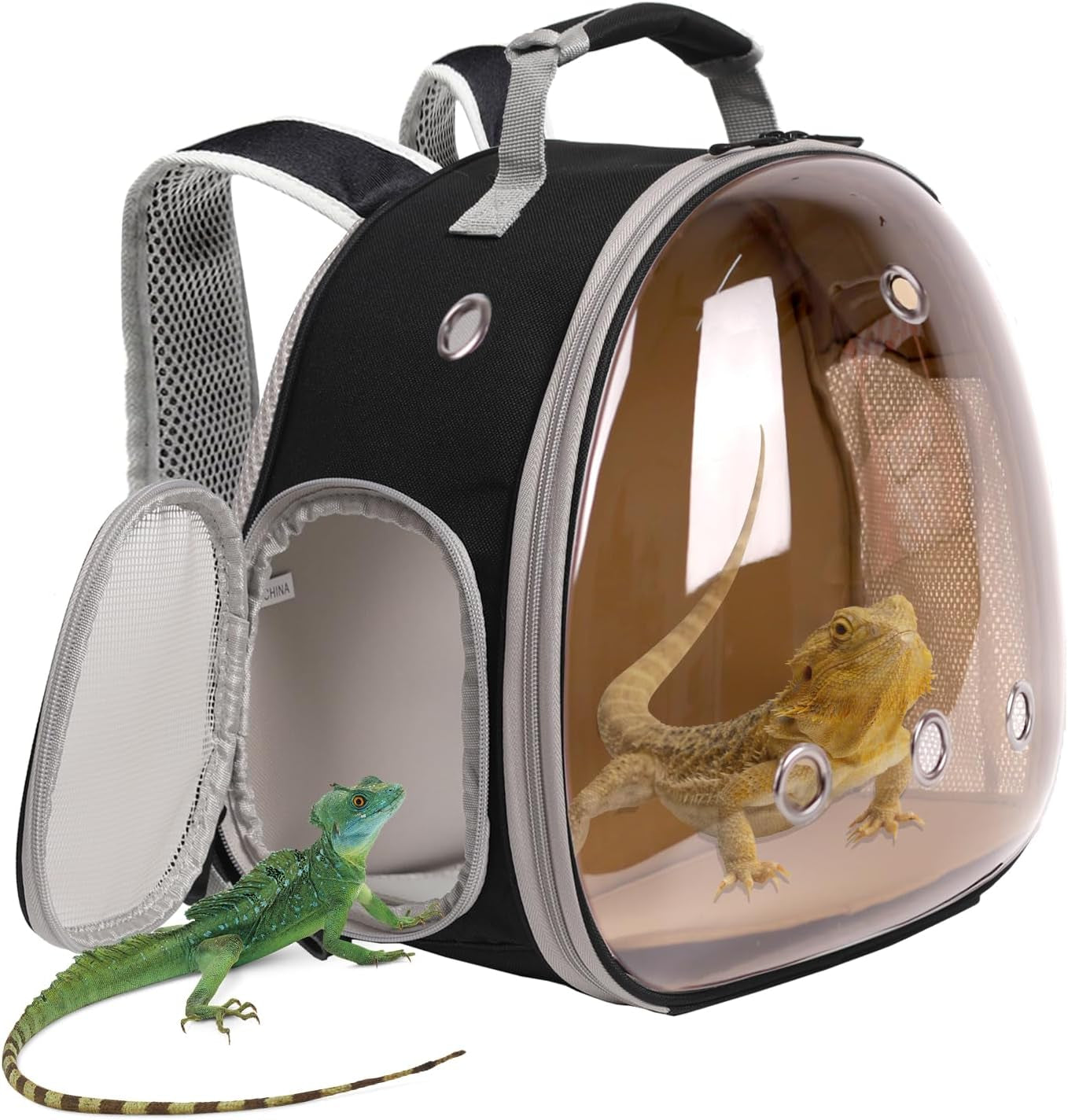 Guinea Pig Backpack Carrier, Reptile Outdoor Used,Bearded Dragon Carrier Backpack with Clear Bubble Window,Small Animal Travel Backpack for Hedgehog Rat Parrot, Airline Approved (Grey, Backpack)