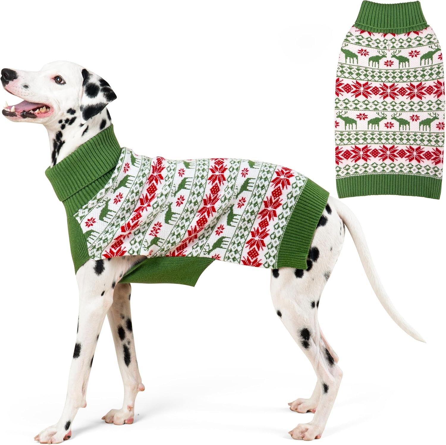 Dog Christmas Sweater with Reindeer Pattern Cozy Winter Outfit Boy Girl Red Buffalo Plaid Knitwear Turtleneck Dog Sweater for Small Dogs with Leash Hole Soft Warm Pet Clothes, Small