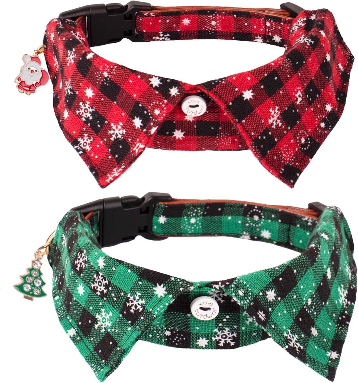 2 Pack Christmas Dog Collar with Bow Tie, Classic Plaid Red Green Dog Collars with Removable Bowtie Christmas Collars for Large Dogs Pets (Large)