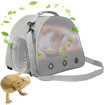 Guinea Pig Backpack Carrier, Reptile Outdoor Used,Bearded Dragon Carrier Backpack with Clear Bubble Window,Small Animal Travel Backpack for Hedgehog Rat Parrot, Airline Approved (Grey, Backpack)