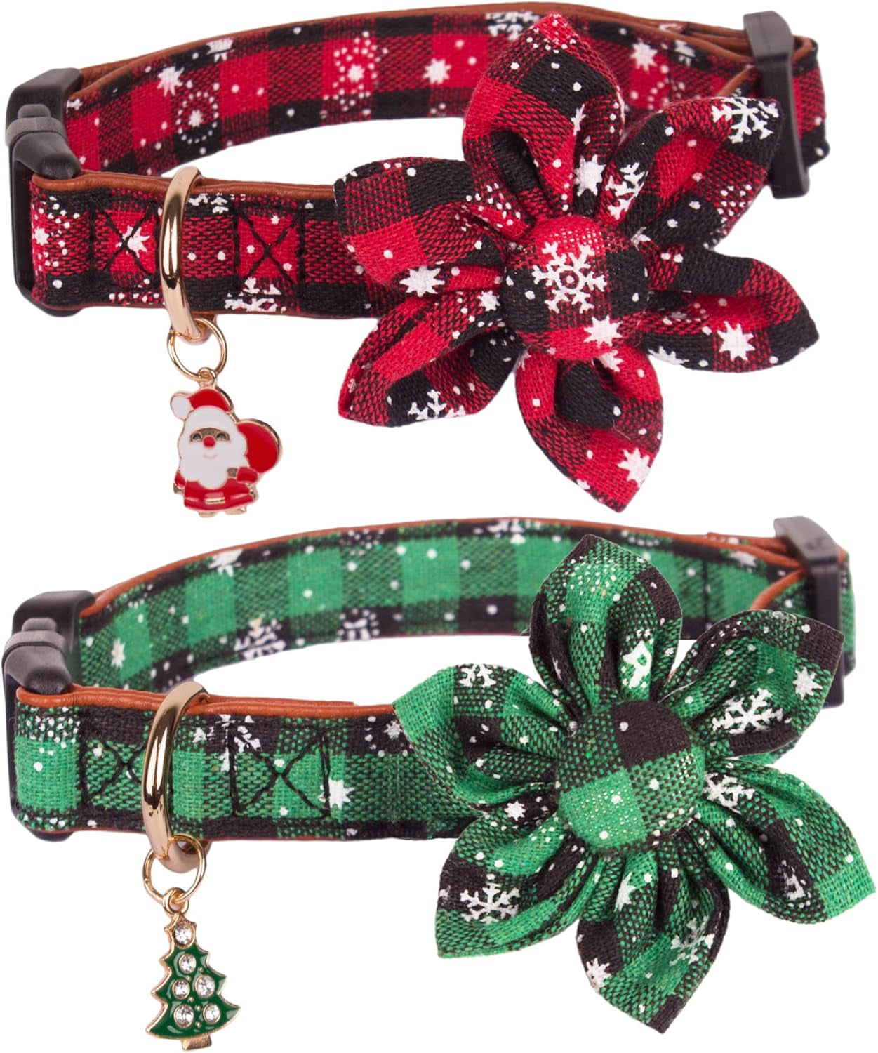 2 Pack Christmas Dog Collar with Bow Tie, Classic Plaid Red Green Dog Collars with Removable Bowtie Christmas Collars for Large Dogs Pets (Large)