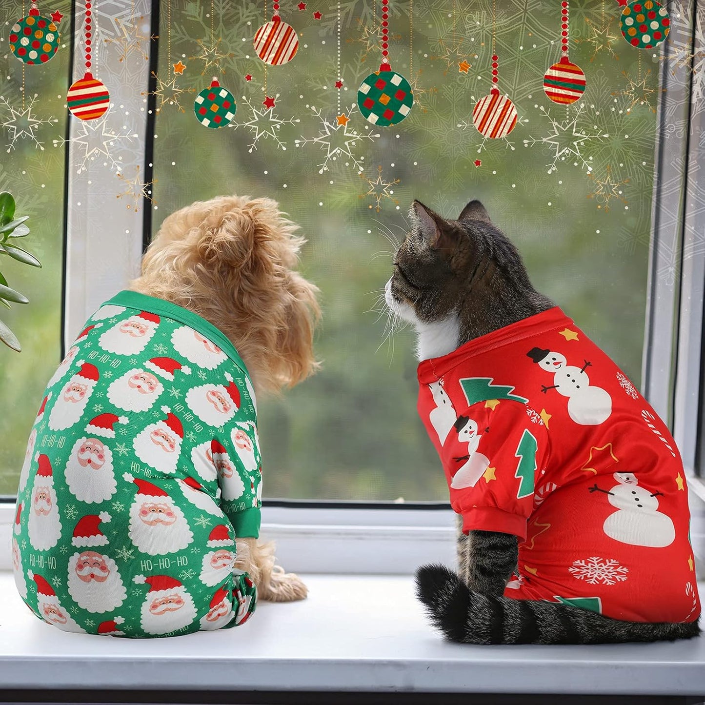 4 Pieces Christmas Dog Pajamas Christmas Element Puppy Clothes Santa Snowman Xmas Holiday Pet Puppy Pajamas Christmas Tree Snowflake Dog Pajama (Santa Patterns,Medium)