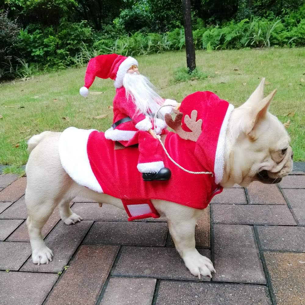 Santa Dog Costume Christmas Pet Clothes Santa Claus Riding Pet Cosplay Costumes Party Dressing up Dogs Cats Outfit for Small Medium Large Dogs Cats