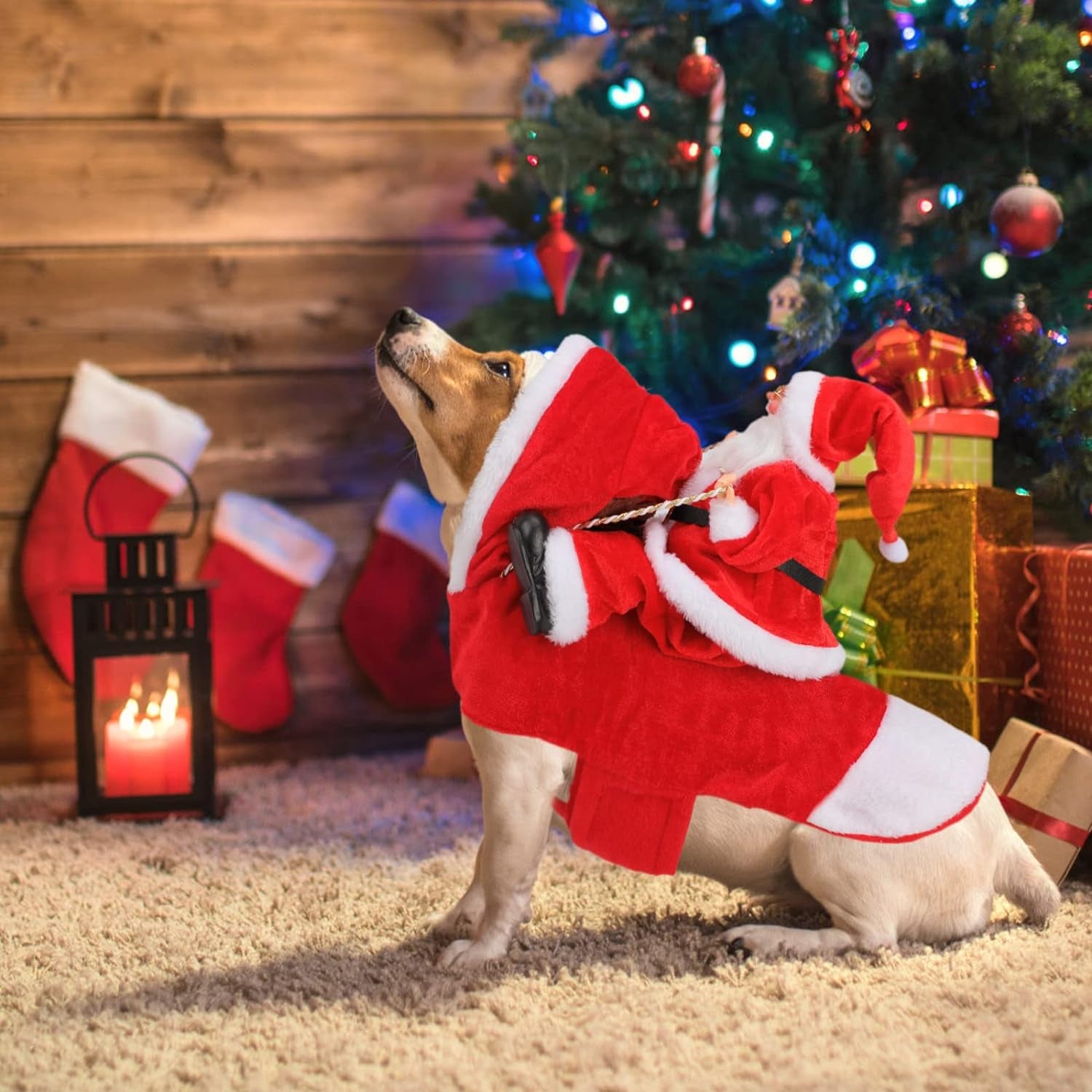 Santa Dog Costume Christmas Pet Clothes Santa Claus Riding Pet Cosplay Costumes Party Dressing up Dogs Cats Outfit for Small Medium Large Dogs Cats