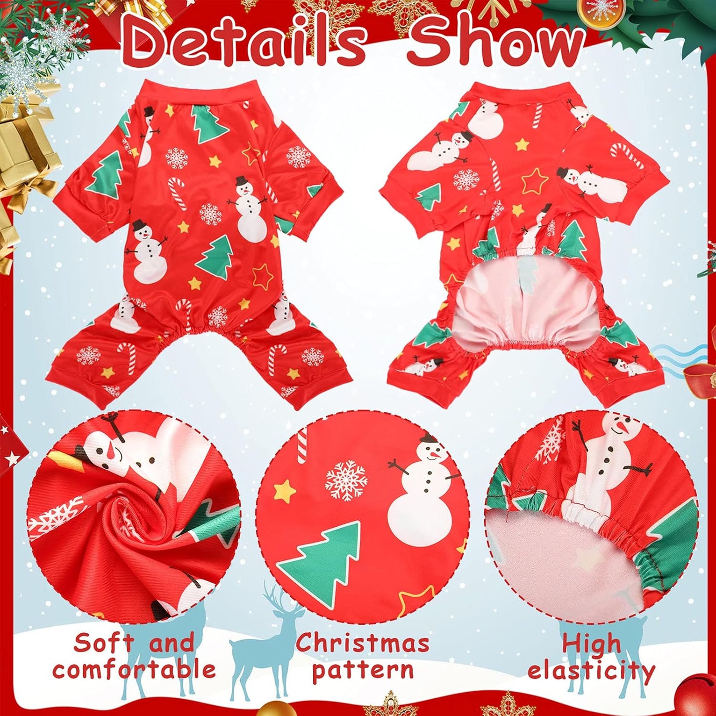 4 Pieces Christmas Dog Pajamas Christmas Element Puppy Clothes Santa Snowman Xmas Holiday Pet Puppy Pajamas Christmas Tree Snowflake Dog Pajama (Santa Patterns,Medium)