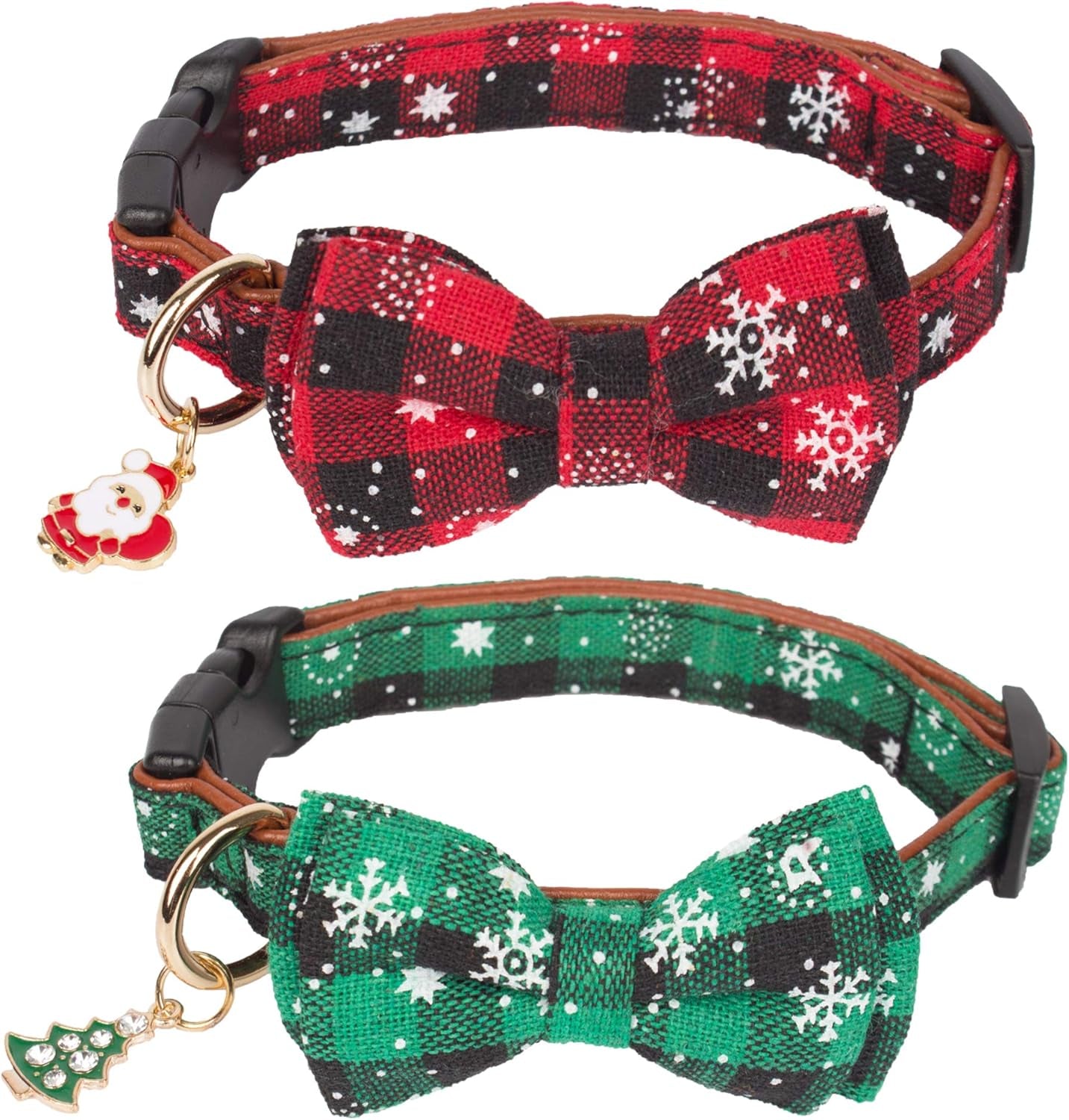 2 Pack Christmas Dog Collar with Bow Tie, Classic Plaid Red Green Dog Collars with Removable Bowtie Christmas Collars for Large Dogs Pets (Large)