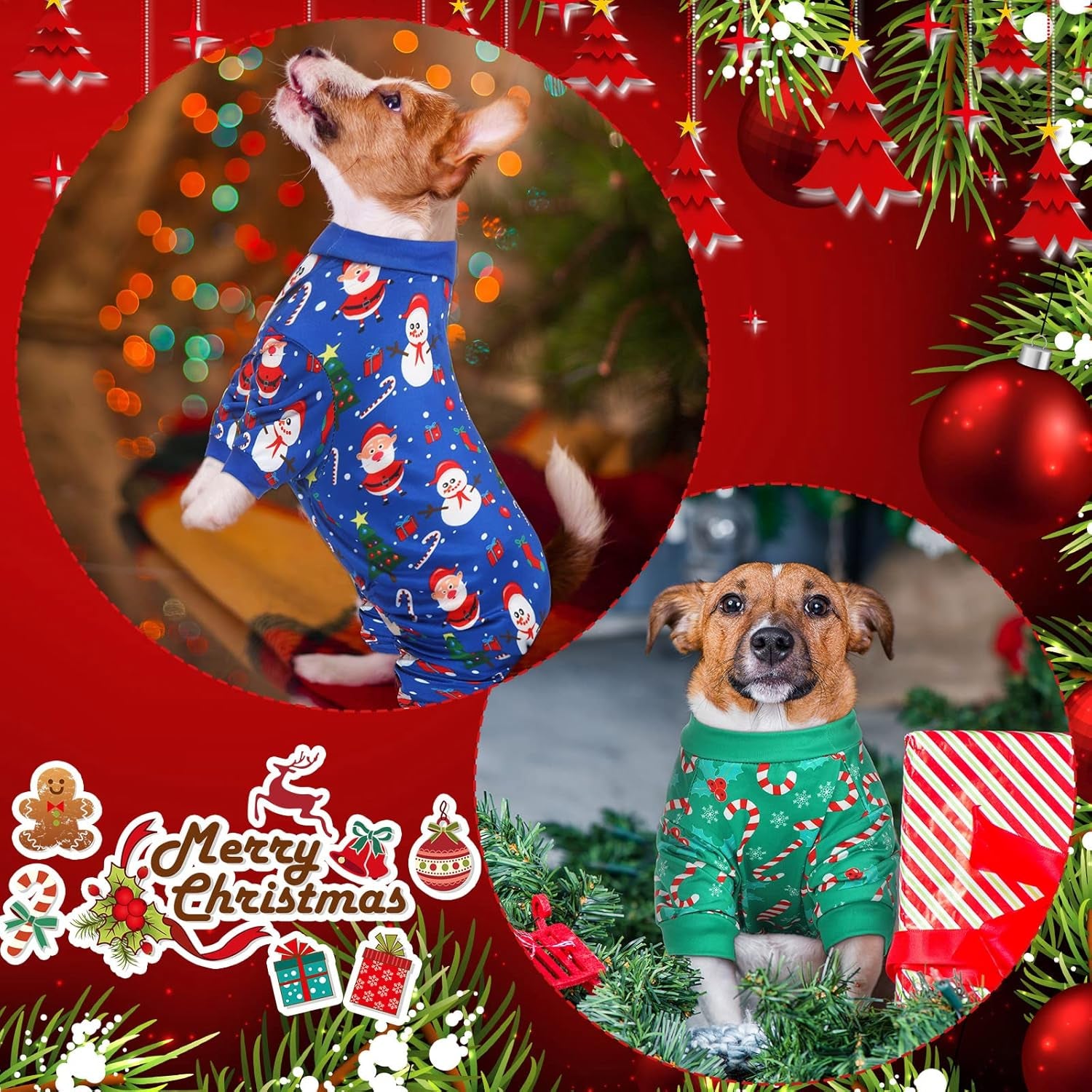 4 Pieces Christmas Dog Pajamas Christmas Element Puppy Clothes Santa Snowman Xmas Holiday Pet Puppy Pajamas Christmas Tree Snowflake Dog Pajama (Santa Patterns,Large)
