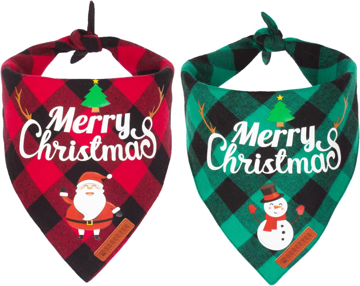2 Pack Dog Bandana Christmas Classic Plaid Pet Scarf Triangle Bibs Kerchief Merry Christmas Red Santa Snowman Bandana for Medium Large Dogs Pets (Large)