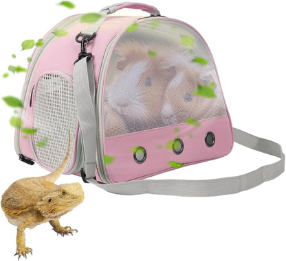 Guinea Pig Backpack Carrier, Reptile Outdoor Used,Bearded Dragon Carrier Backpack with Clear Bubble Window,Small Animal Travel Backpack for Hedgehog Rat Parrot, Airline Approved (Grey, Backpack)