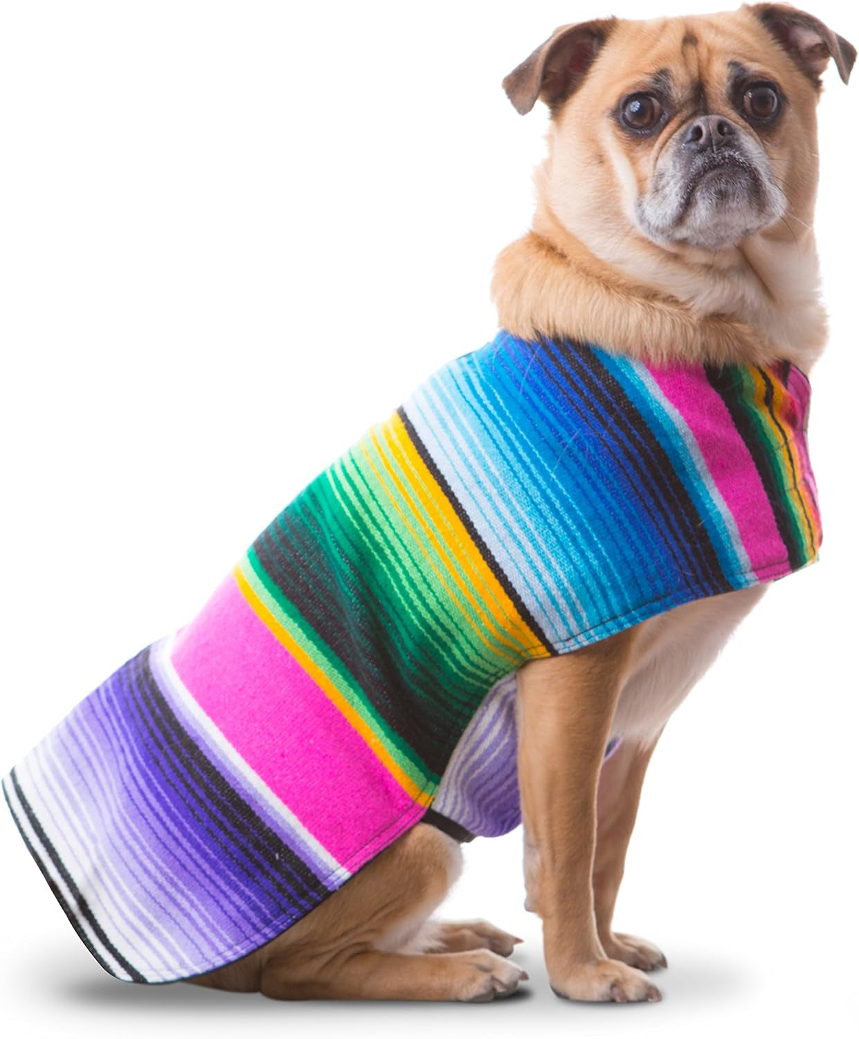 Dog Clothes - Handmade Dog Poncho from Authentic Mexican Blanket by  (Blue, Large)