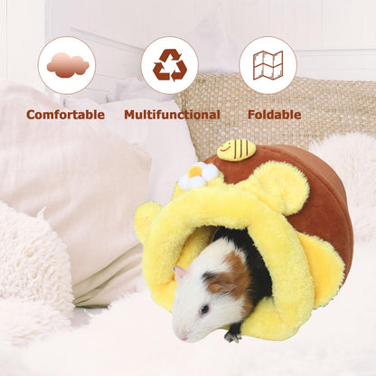 Rabbit Guinea Pig Snuggle Sack Fleece Bed for Cage Small Animal Hamster Chinchilla Bed House for Squirrel Rat (L, Yellow Bee)