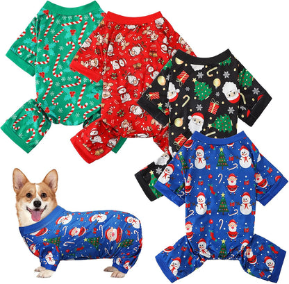 4 Pieces Christmas Dog Pajamas Christmas Element Puppy Clothes Santa Snowman Xmas Holiday Pet Puppy Pajamas Christmas Tree Snowflake Dog Pajama (Santa Patterns,Large)